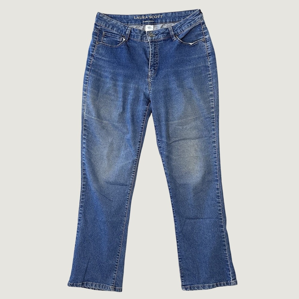 Laura Scott Womens Classic Bootcut Jeans Medium Wash Blue Size 10 Stretch Denim